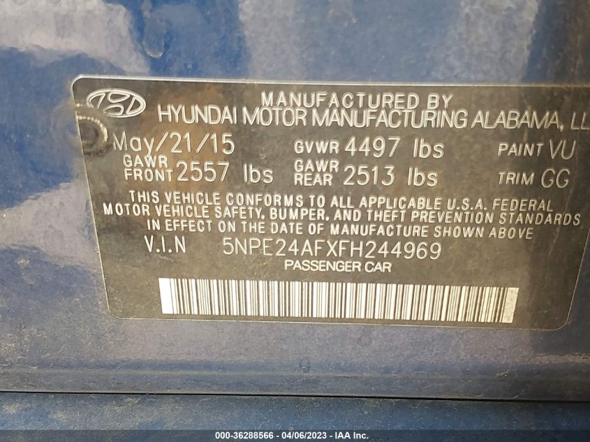 2015 HYUNDAI SONATA 2.4L SE - 5NPE24AFXFH244969