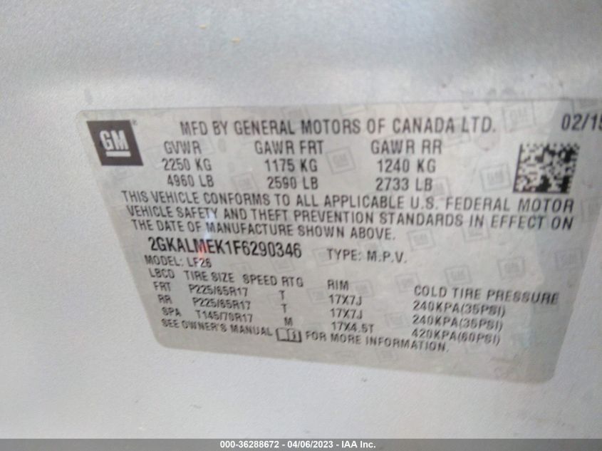2015 GMC TERRAIN SLE - 2GKALMEK1F6290346