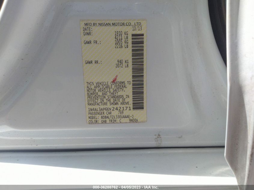 2014 NISSAN ALTIMA 2.5 SV - 1N4AL3AP6EN242171