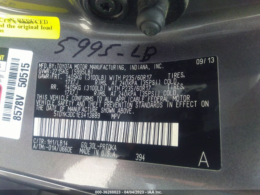 2014 TOYOTA SIENNA XLE/XLE AAS/LTD - 5TDYK3DC1ES413889