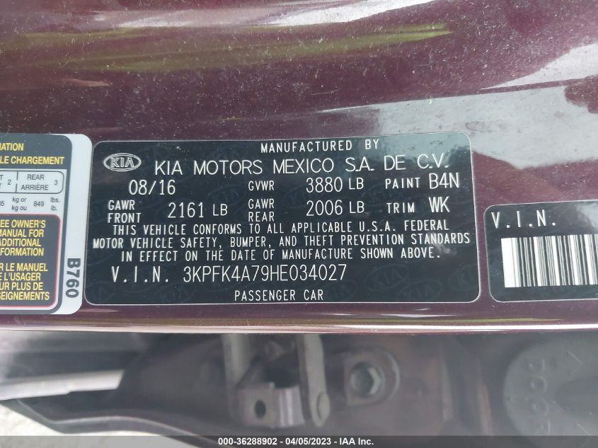 2017 KIA FORTE LX - 3KPFK4A79HE034027