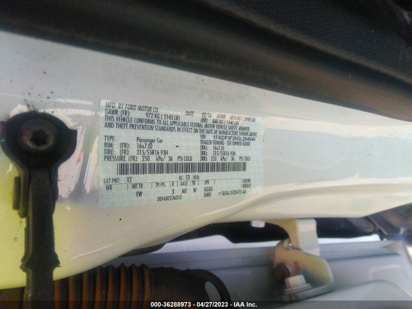 2016 FORD FOCUS SE - 1FADP3F26GL294946