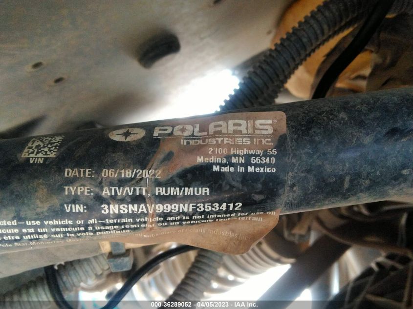 2022 POLARIS RZR XP 1000 PREMIUM - 3NSNAV999NF353412