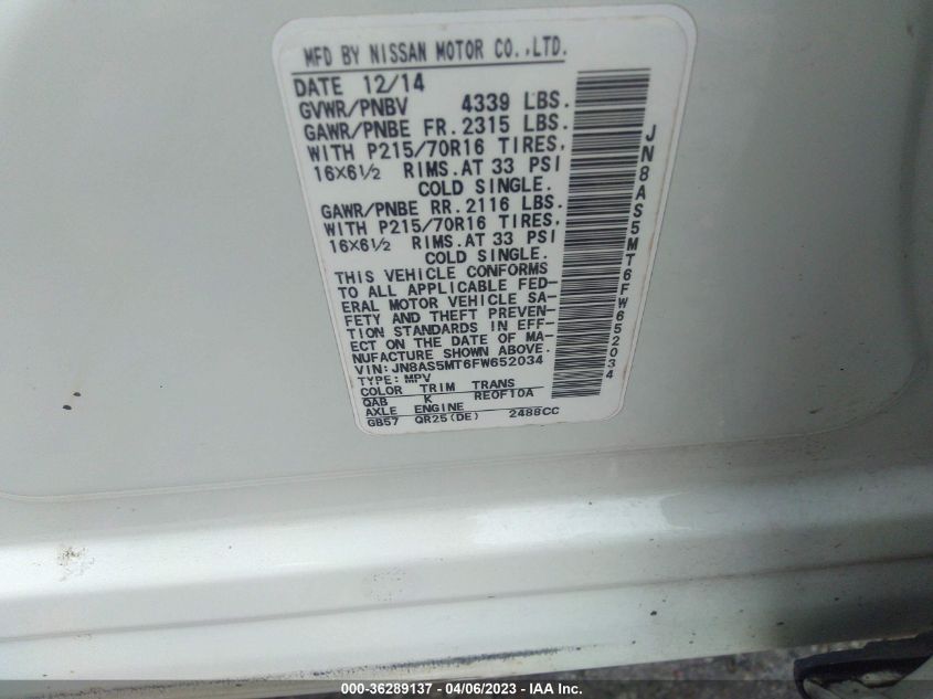 2015 NISSAN ROGUE SELECT S - JN8AS5MT6FW652034
