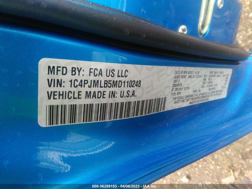 VIN 1C4PJMLB5MD110248 2021 JEEP CHEROKEE ALTITUDE