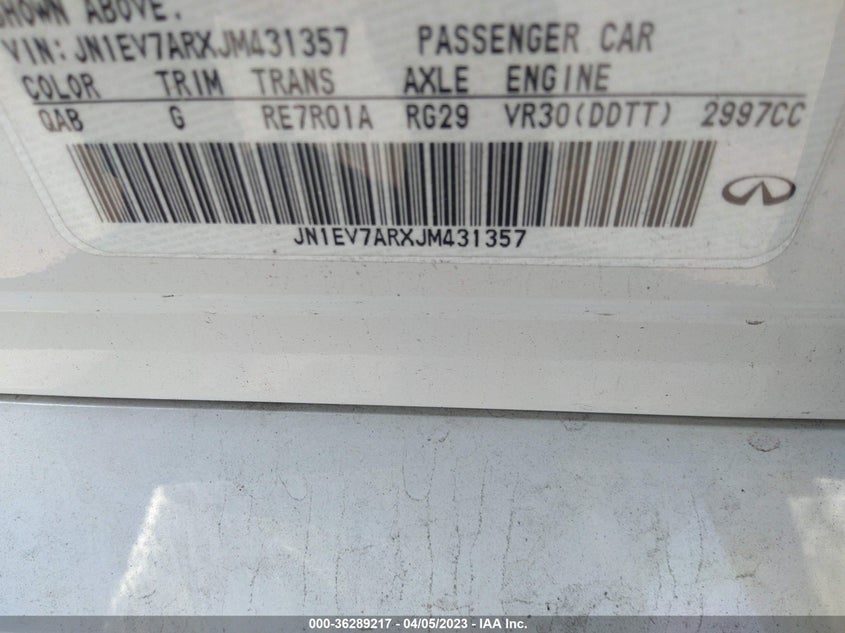 VIN JN1EV7ARXJM431357 2018 INFINITI Q50 3.0T LUXE