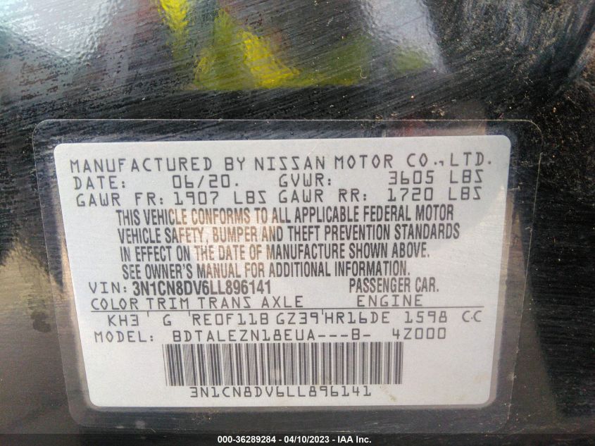 2020 NISSAN VERSA S - 3N1CN8DV6LL896141