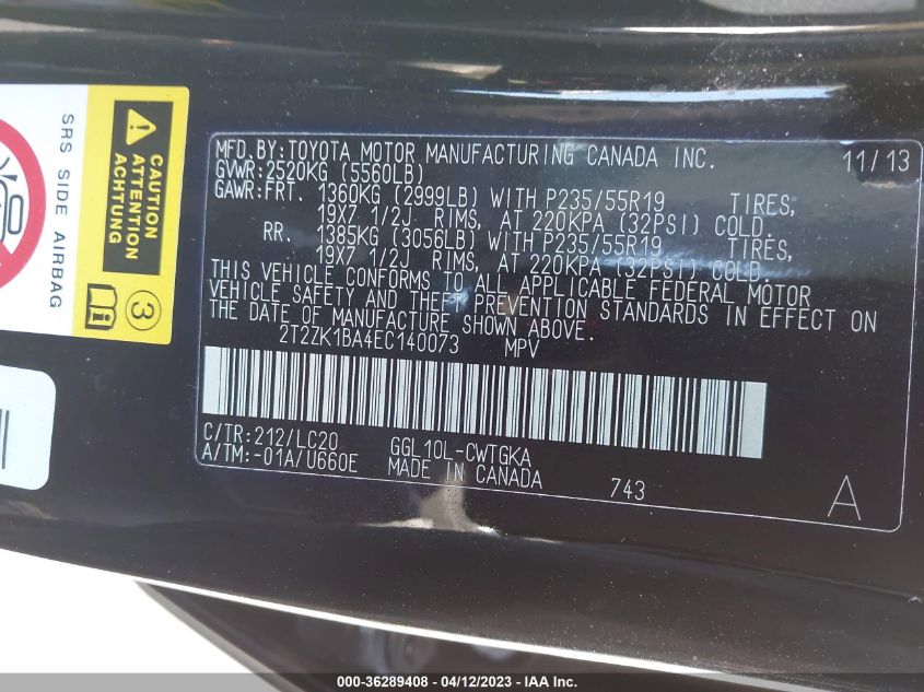 2014 LEXUS RX 350 - 2T2ZK1BA4EC140073