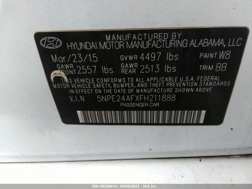 2015 HYUNDAI SONATA 2.4L SE - 5NPE24AFXFH211888