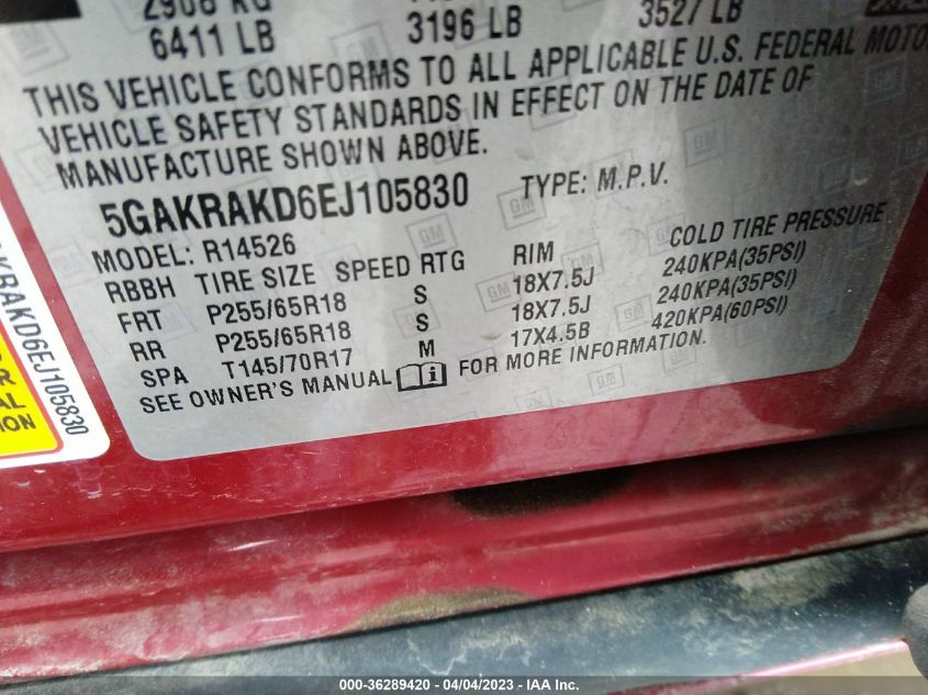 2014 BUICK ENCLAVE CONVENIENCE - 5GAKRAKD6EJ105830