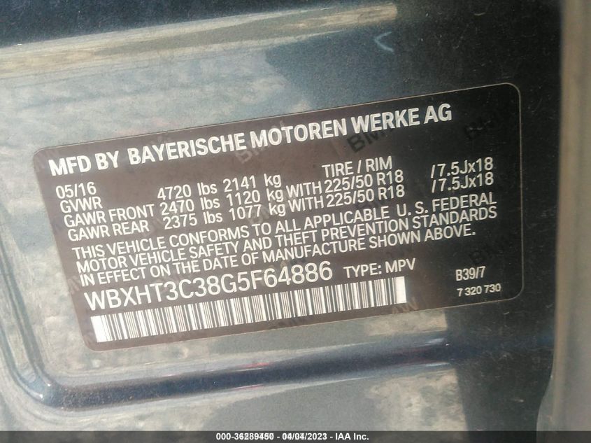 2016 BMW X1 XDRIVE28I - WBXHT3C38G5F64886