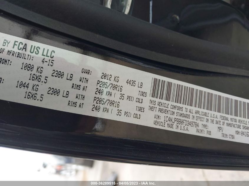 2015 JEEP PATRIOT SPORT - 1C4NJPBB0FD349784