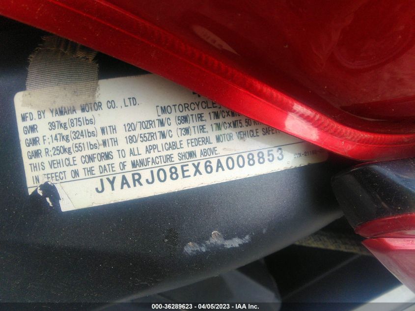 2006 YAMAHA FZ6 S - JYARJ08EX6A008853