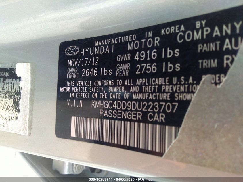 2013 HYUNDAI GENESIS 3.8L - KMHGC4DD9DU223707