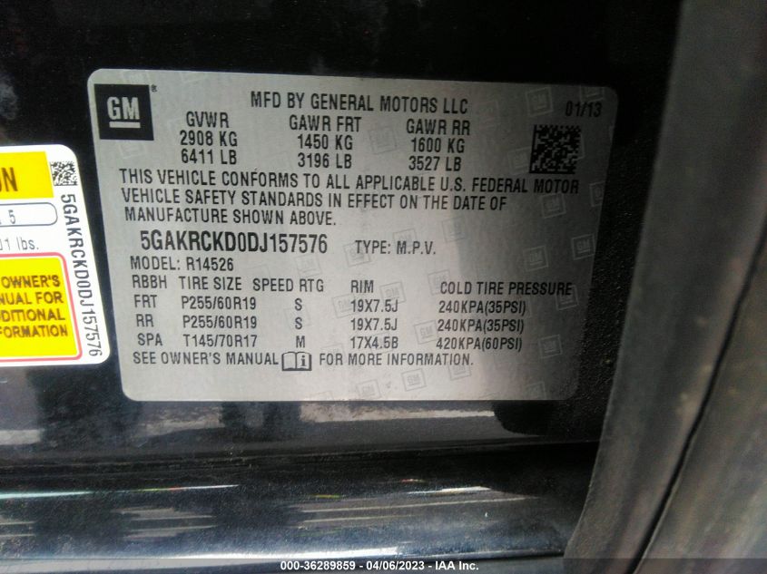 2013 BUICK ENCLAVE LEATHER - 5GAKRCKD0DJ157576