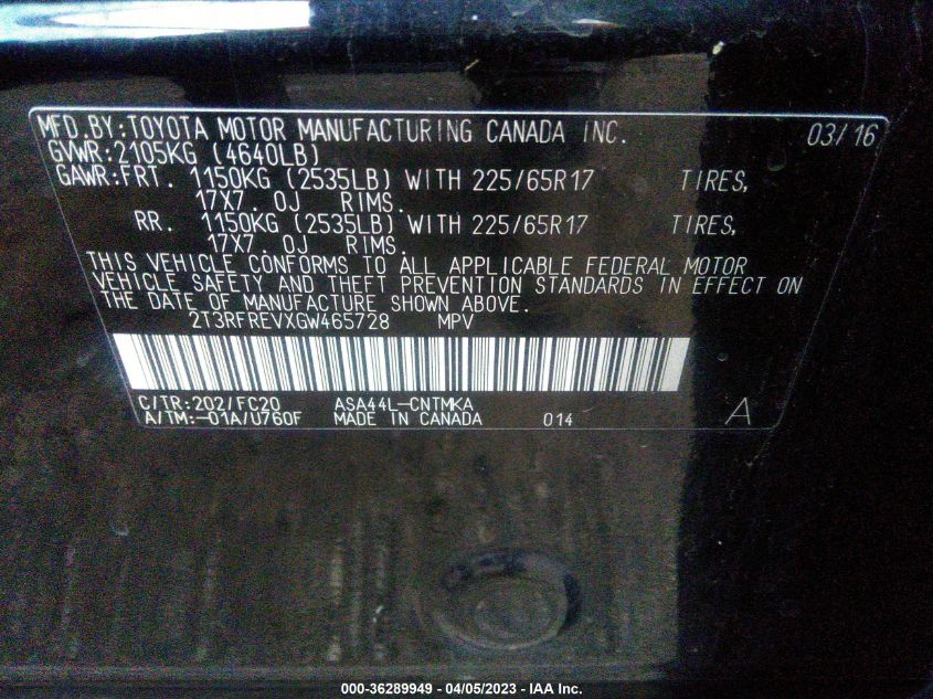 2016 TOYOTA RAV4 XLE - 2T3RFREVXGW465728