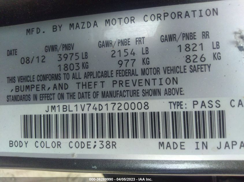 2013 MAZDA MAZDA3 I TOURING - JM1BL1V74D1720008