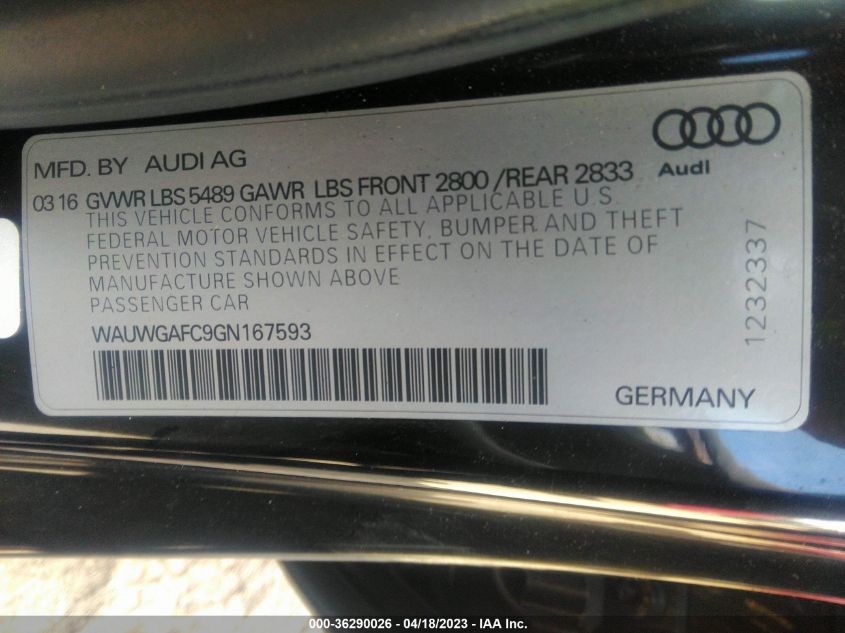 2016 AUDI A7 3.0 PREMIUM PLUS - WAUWGAFC9GN167593