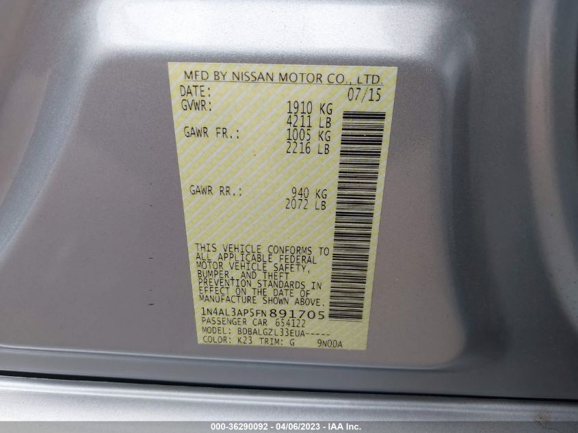 2015 NISSAN ALTIMA 2.5 - 1N4AL3AP5FN891705