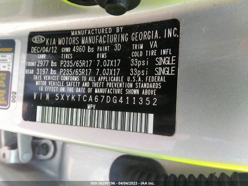 2013 KIA SORENTO LX - 5XYKTCA67DG411352