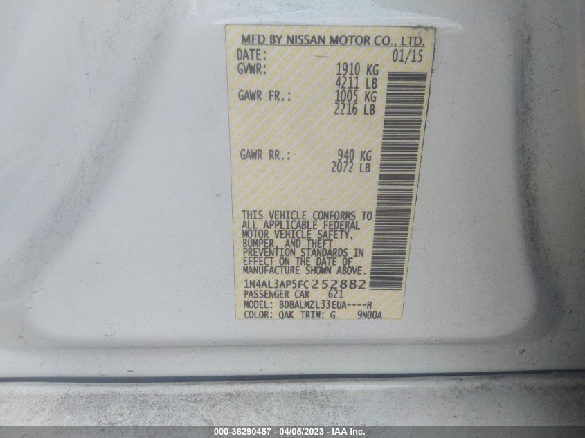 2015 NISSAN ALTIMA 2.5 SV - 1N4AL3AP5FC252882
