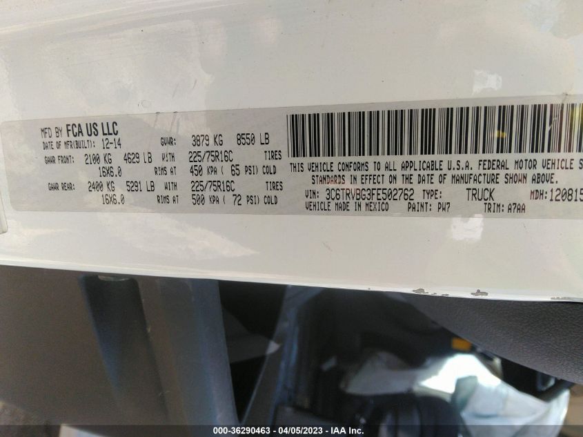 2015 RAM PROMASTER 3C6TRVBG3FE502762
