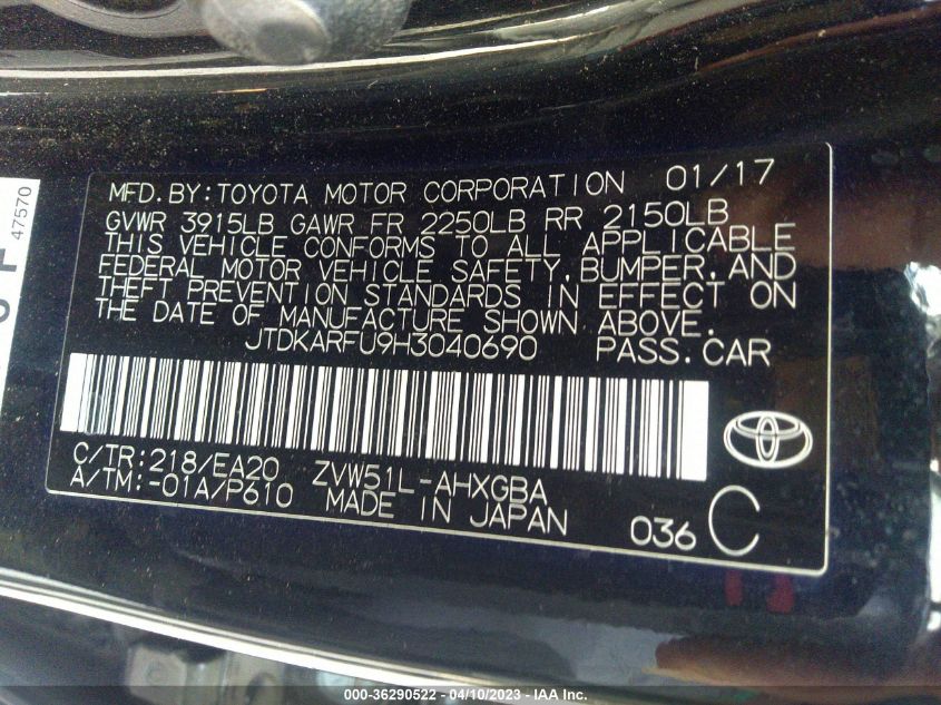 2017 TOYOTA PRIUS TWO/TWO ECO/THREE - JTDKARFU9H3040690