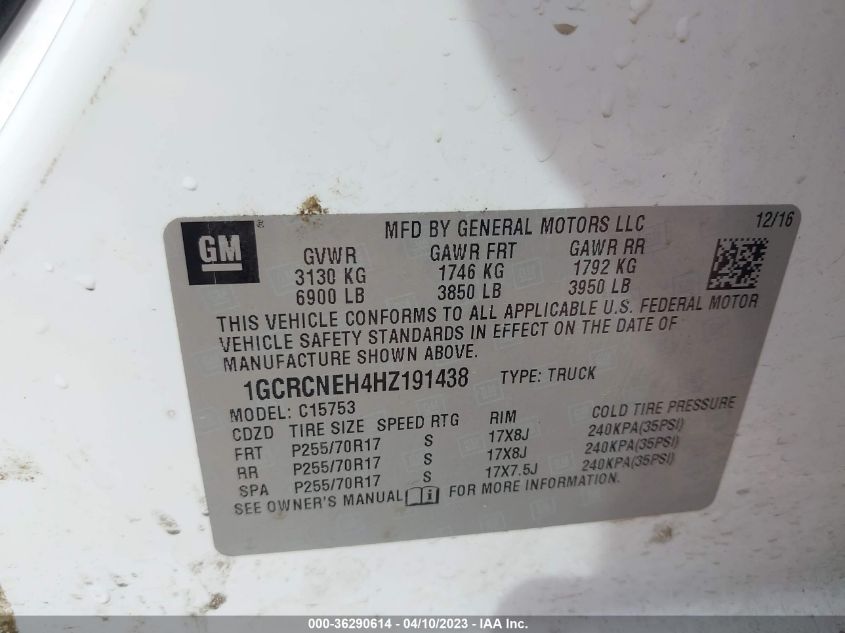 2017 CHEVROLET SILVERADO 1500 WORK TRUCK - 1GCRCNEH4HZ191438