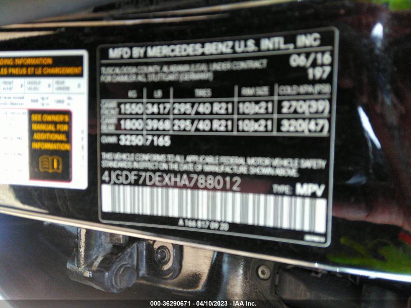 2017 MERCEDES-BENZ GLS GLS 550 - 4JGDF7DEXHA788012