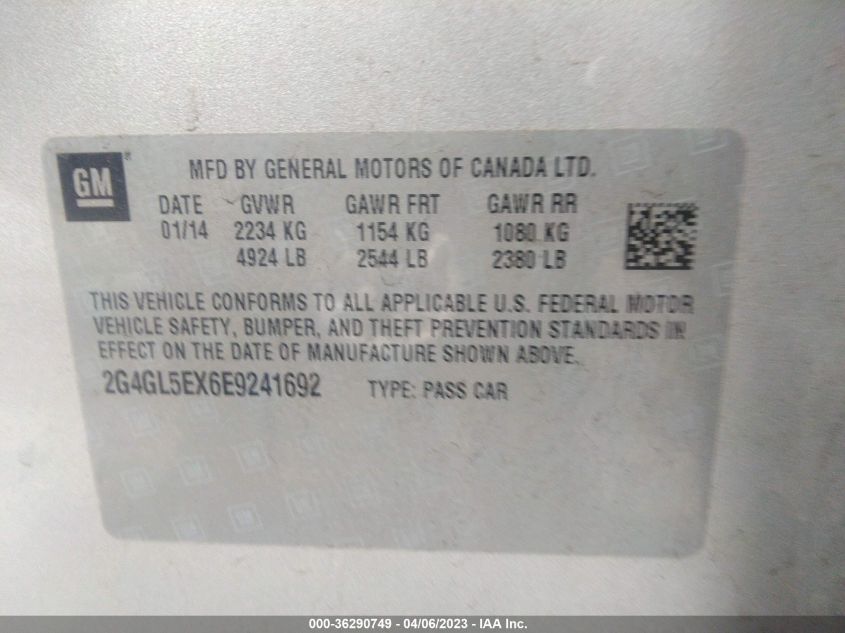2014 BUICK REGAL - 2G4GL5EX6E9241692