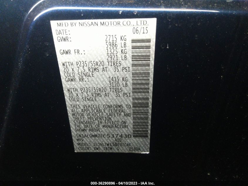2015 INFINITI QX60 - 5N1AL0MM7FC537430
