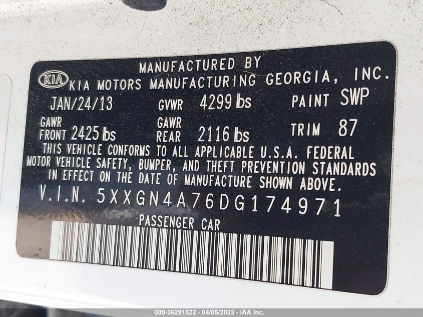 2013 KIA OPTIMA EX - 5XXGN4A76DG174971