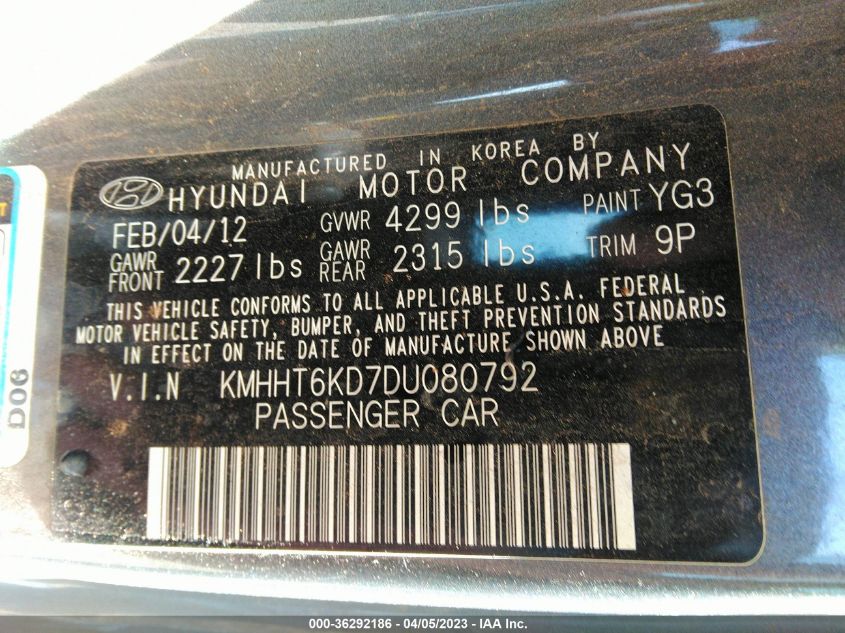 2013 HYUNDAI GENESIS COUPE 2.0T KMHHT6KD7DU080792