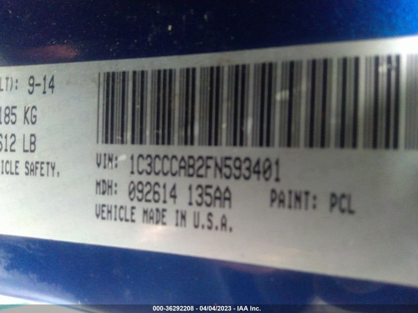 2015 CHRYSLER 200 LIMITED - 1C3CCCAB2FN593401