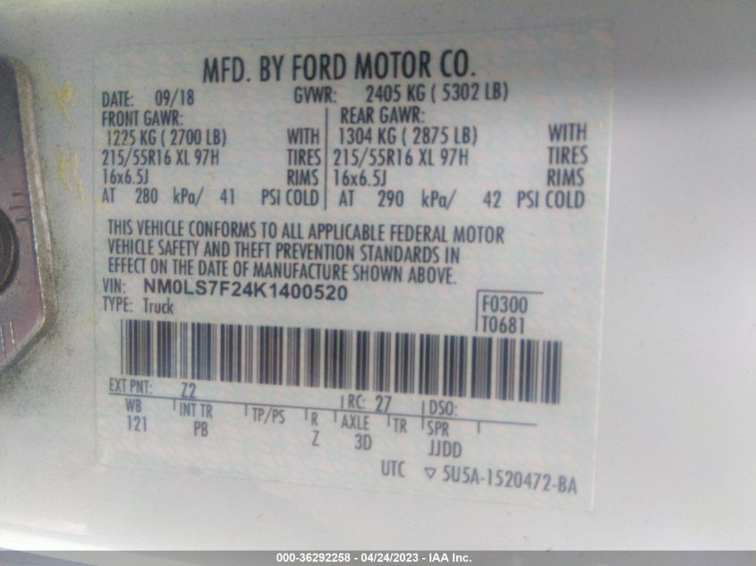 2019 FORD TRANSIT CONNECT VAN XLT - NM0LS7F24K1400520