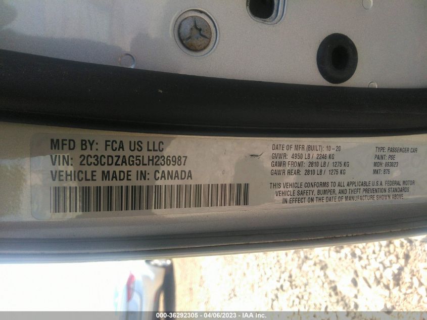 2020 DODGE CHALLENGER SXT - 2C3CDZAG5LH236987