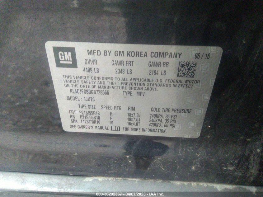 2016 BUICK ENCORE CONVENIENCE - KL4CJFSB0GB728566