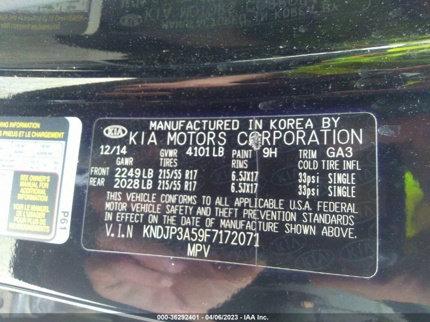 2015 KIA SOUL + - KNDJP3A59F7172071