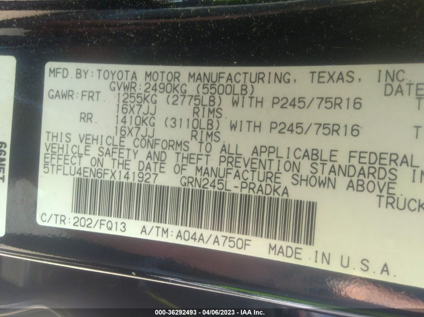 2015 TOYOTA TACOMA - 5TFLU4EN6FX141927