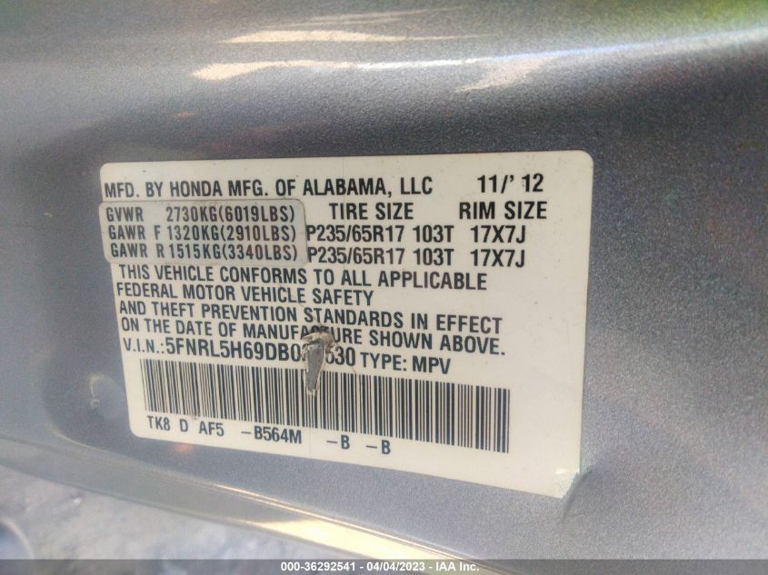 VIN 5FNRL5H69DB026530 2013 HONDA ODYSSEY no.9