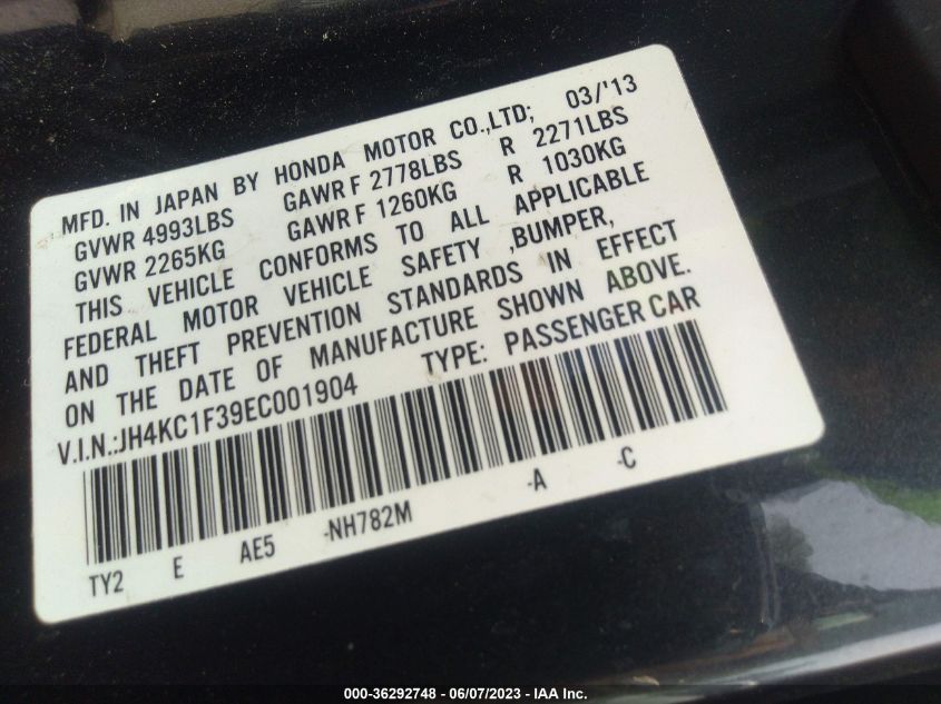 2014 ACURA RLX - JH4KC1F39EC001904