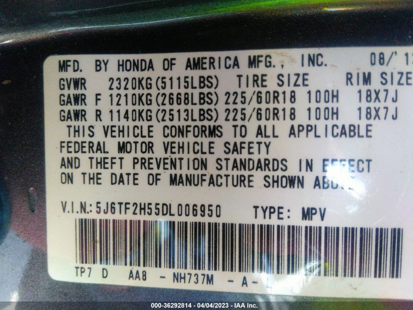2013 HONDA CROSSTOUR EX-L - 5J6TF2H55DL006950