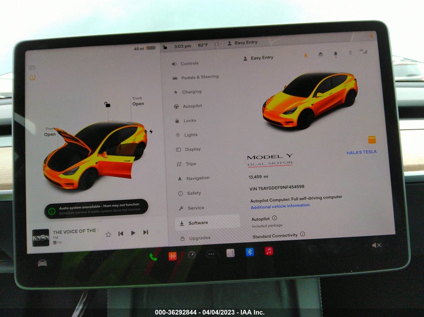 VIN 7SAYGDEF9NF454598 2022 TESLA MODEL Y PERFORMANCE