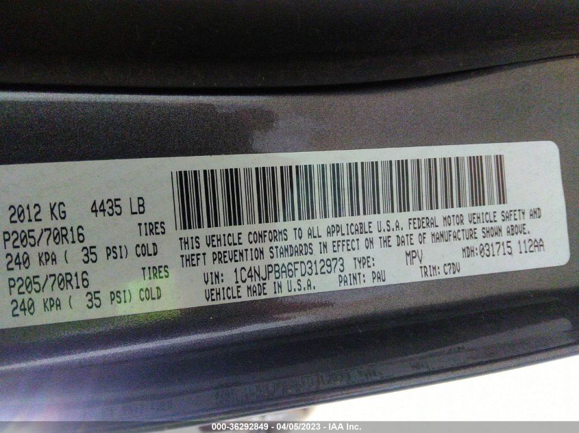 2015 JEEP PATRIOT SPORT - 1C4NJPBA6FD312973