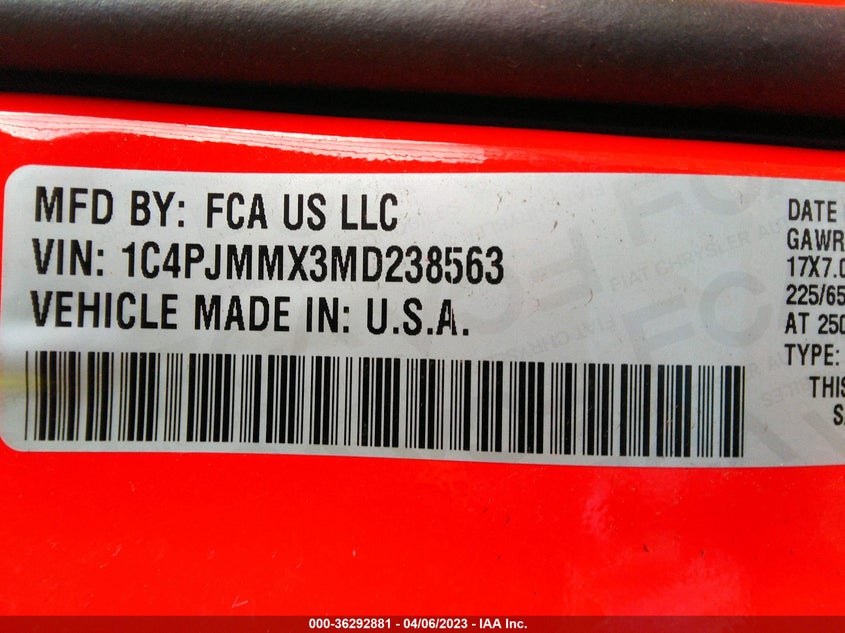 VIN 1C4PJMMX3MD238563 2021 JEEP CHEROKEE LATITUDE LUX
