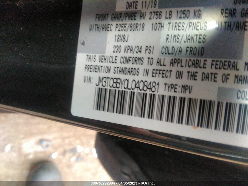 VIN JM3TCBBY0L0408481 2020 MAZDA CX-9 SPORT