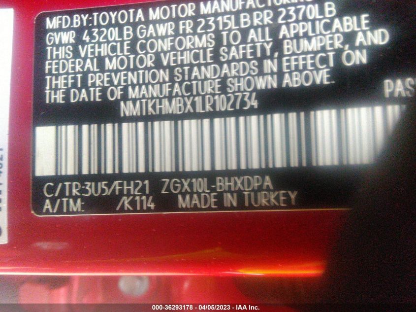 2020 TOYOTA C-HR LE/XLE/LIMITED - NMTKHMBX1LR102734