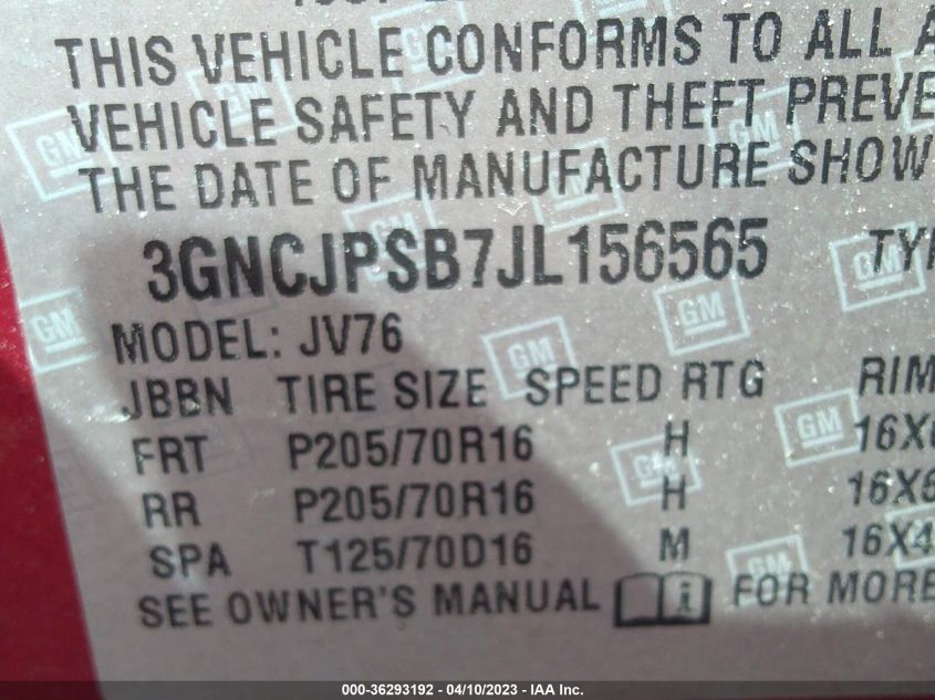 2018 CHEVROLET TRAX LT - 3GNCJPSB7JL156565