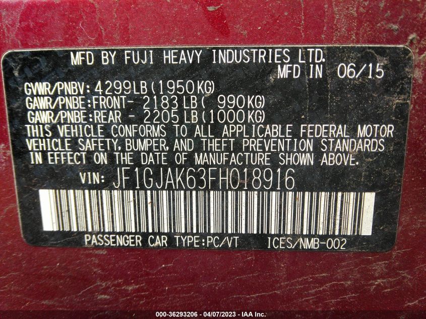 2015 SUBARU IMPREZA SEDAN PREMIUM - JF1GJAK63FH018916