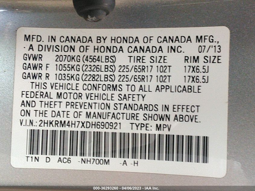 2013 HONDA CR-V EX-L - 2HKRM4H7XDH690921